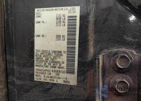 2014 Nissan Maxima 3.5 Sv из США, поврежденный, VIN 1N4AA5APXEC488850